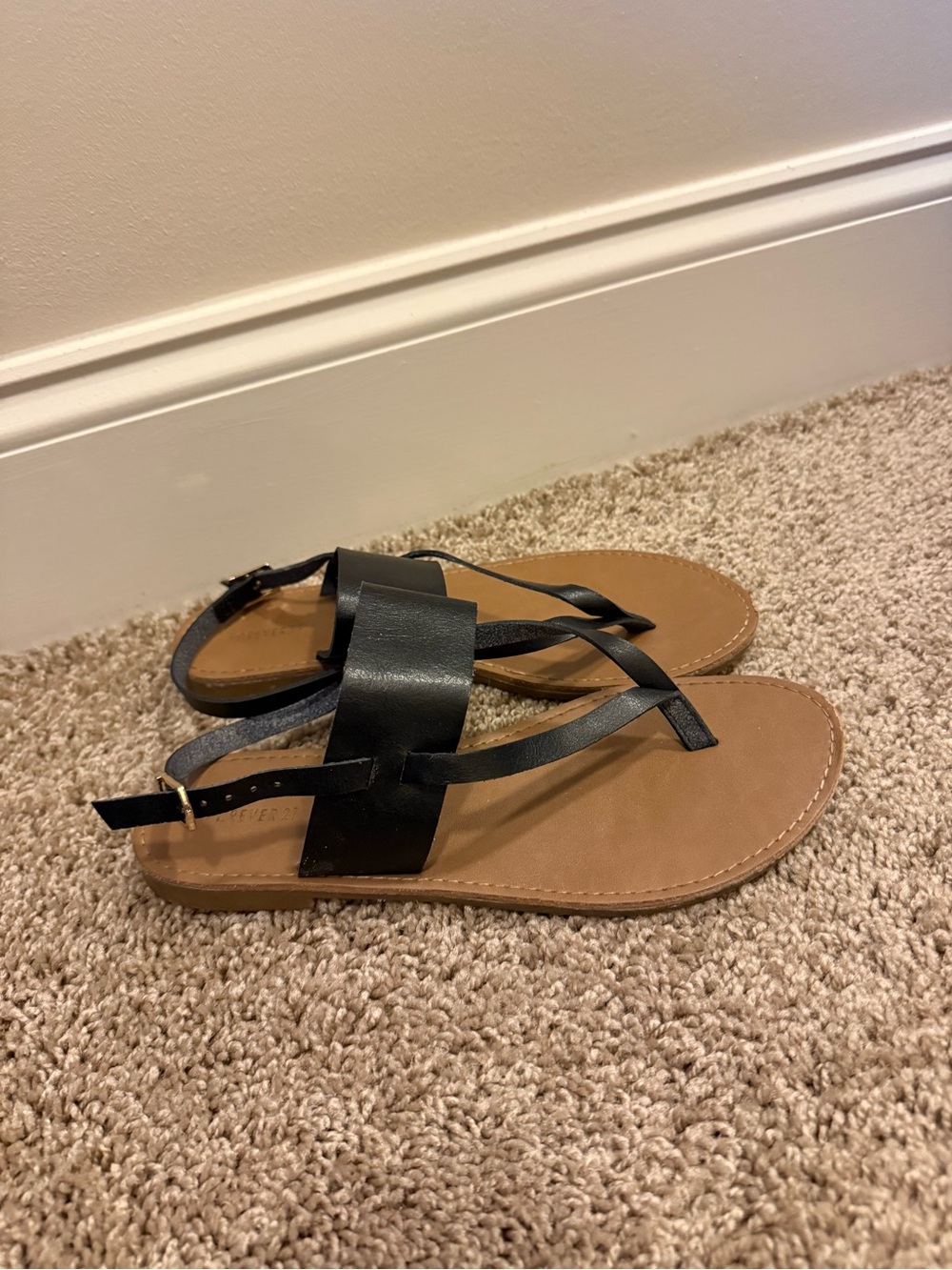 Women’s Black Leather Strappy Flat Sandals